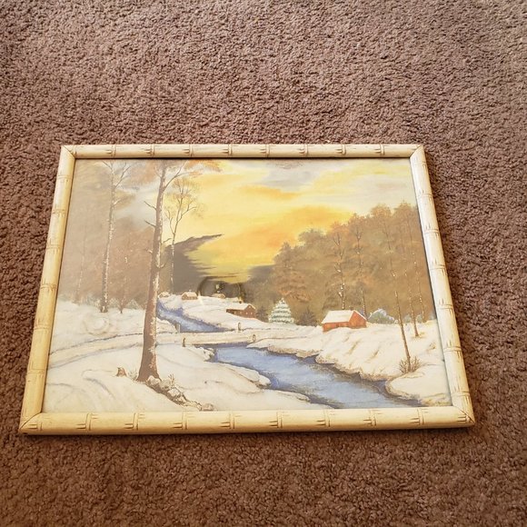 Vintage Midcentury "Winter Night Falls" Original Oil on Canvas Painting - Picture 8 of 10